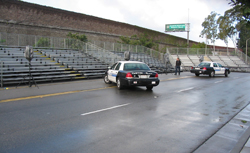 Temporary bleachers for Every 15 Minutes Demonstration